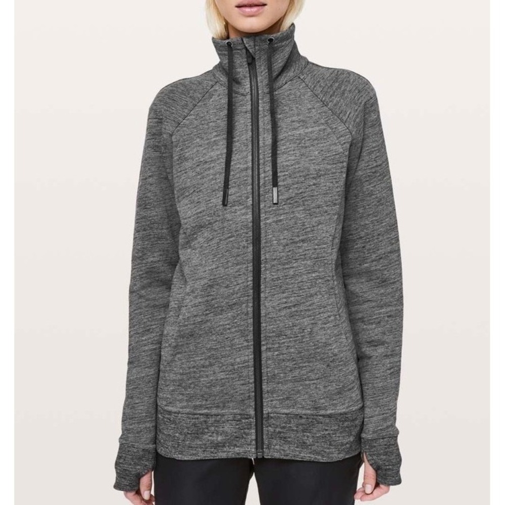 Lululemon Huddle & Hustle Jacket Heathered Core Dark Grey Size 8 Terry Thumbhole